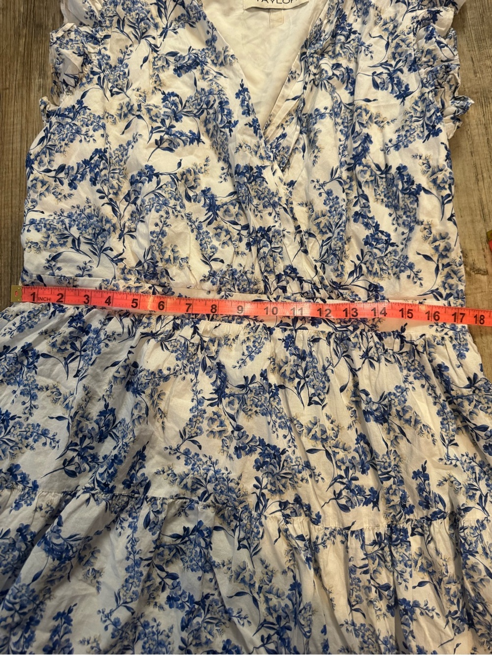 Taylor Blue & White Floral Dress 100% Cotton - Picture 6 of 8